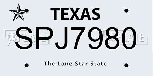 SPJ7980 Texas License Plate