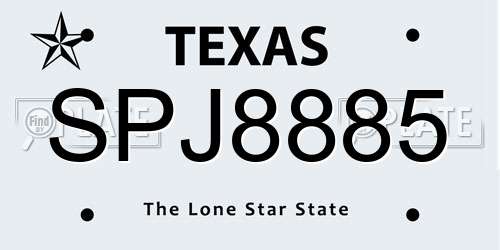 SPJ8885 Texas License Plate