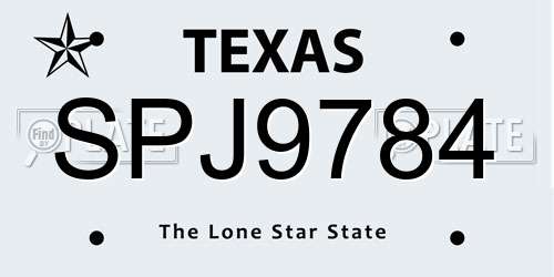 SPJ9784 Texas License Plate
