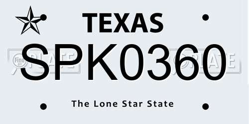 SPK0360 Texas License Plate