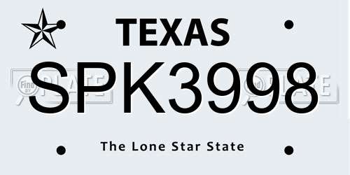 SPK3998 Texas License Plate