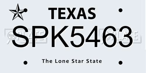 SPK5463 Texas License Plate