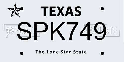 SPK749 Texas License Plate