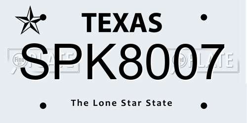 SPK8007 Texas License Plate