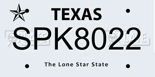 SPK8022 Texas License Plate