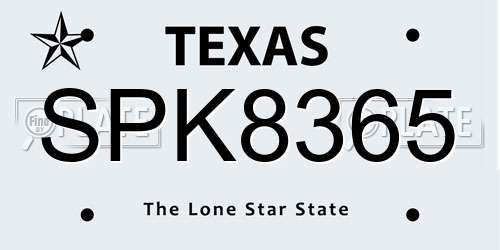 SPK8365 Texas License Plate