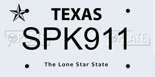 SPK911 Texas License Plate