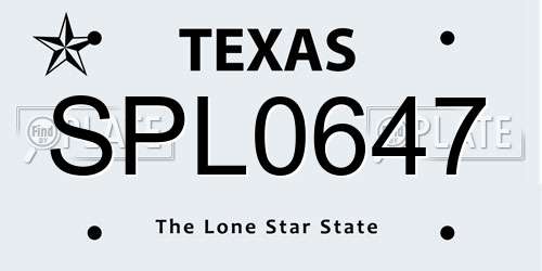 SPL0647 Texas License Plate