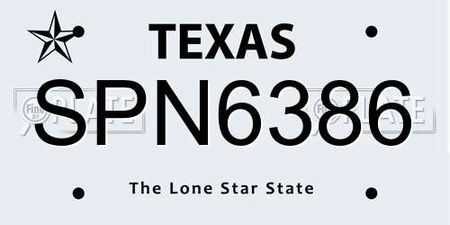 SPN6386 Texas License Plate
