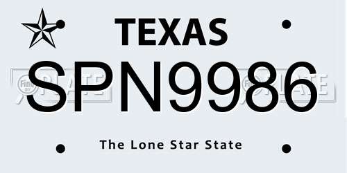 SPN9986 Texas License Plate