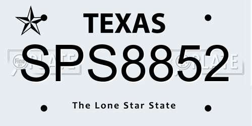 SPS8852 Texas License Plate