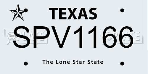 SPV1166 Texas License Plate