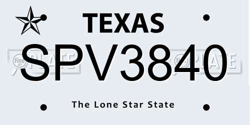 SPV3840 Texas License Plate