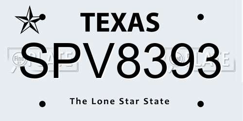 SPV8393 Texas License Plate