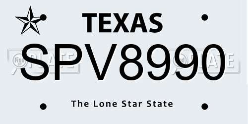 SPV8990 Texas License Plate