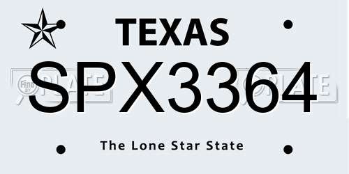 SPX3364 Texas License Plate