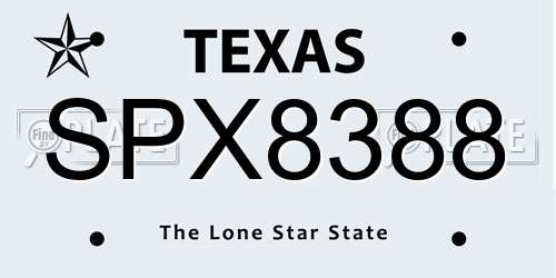 SPX8388 Texas License Plate
