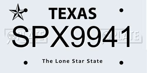 SPX9941 Texas License Plate