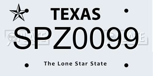 SPZ0099 Texas License Plate