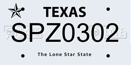 SPZ0302 Texas License Plate