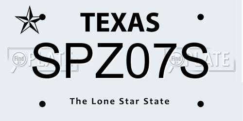 SPZ07S Texas License Plate