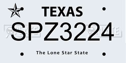 SPZ3224 Texas License Plate