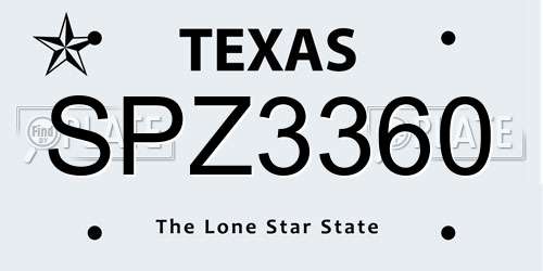 SPZ3360 Texas License Plate