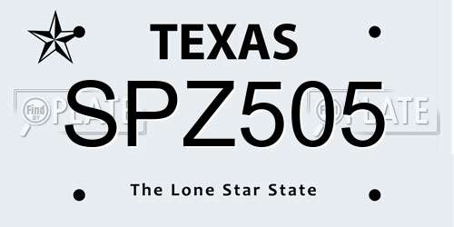 SPZ505 Texas License Plate