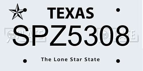 SPZ5308 Texas License Plate