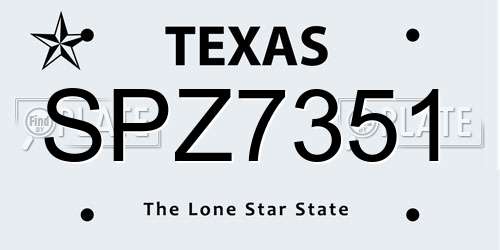 SPZ7351 Texas License Plate