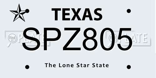 SPZ805 Texas License Plate