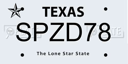 SPZD78 Texas License Plate