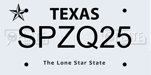 SPZQ25 Texas License Plate