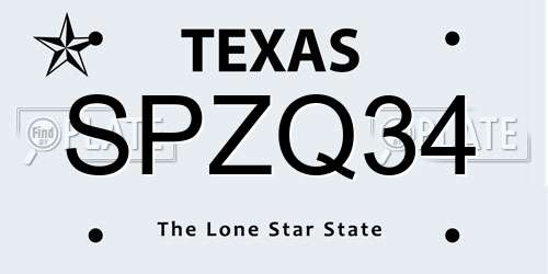SPZQ34 Texas License Plate