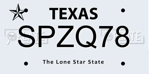 SPZQ78 Texas License Plate