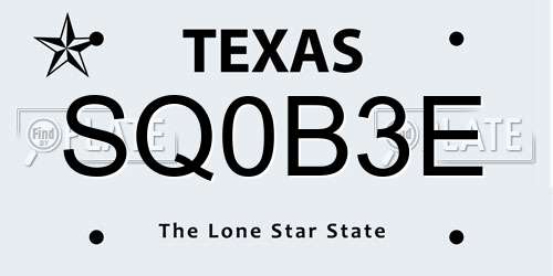SQ0B3E Texas License Plate