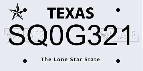 SQ0G321 Texas License Plate