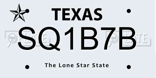 SQ1B7B Texas License Plate