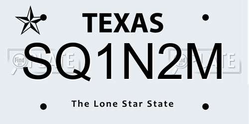 SQ1N2M Texas License Plate