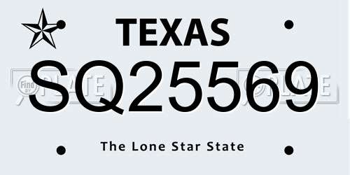SQ25569 Texas License Plate