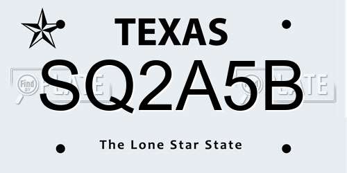 SQ2A5B Texas License Plate