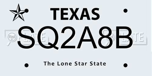 SQ2A8B Texas License Plate