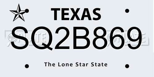 SQ2B869 Texas License Plate