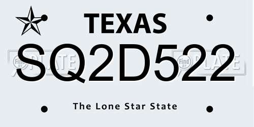 SQ2D522 Texas License Plate