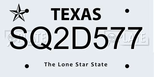 SQ2D577 Texas License Plate