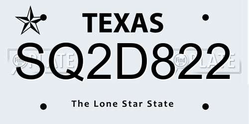 SQ2D822 Texas License Plate