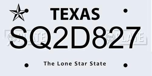 SQ2D827 Texas License Plate