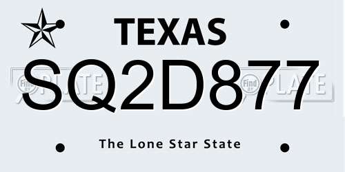 SQ2D877 Texas License Plate