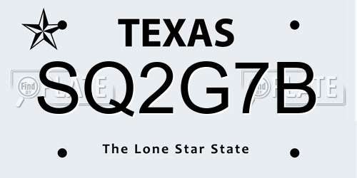 SQ2G7B Texas License Plate