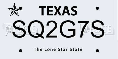 SQ2G7S Texas License Plate